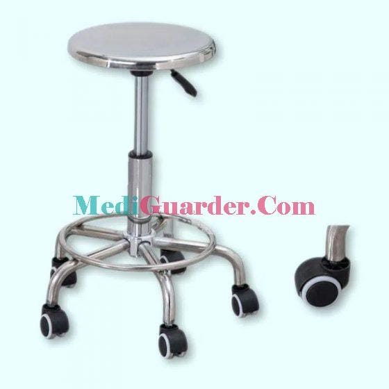 Stainless Steel Medical Wheeled Round Stool, Corrosion-resistant Steel Round Stool